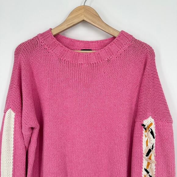 Anthropologie by handmade Chunky Knit Cotton Blend Crewneck Hand Knit Sweater - Picture 3 of 12